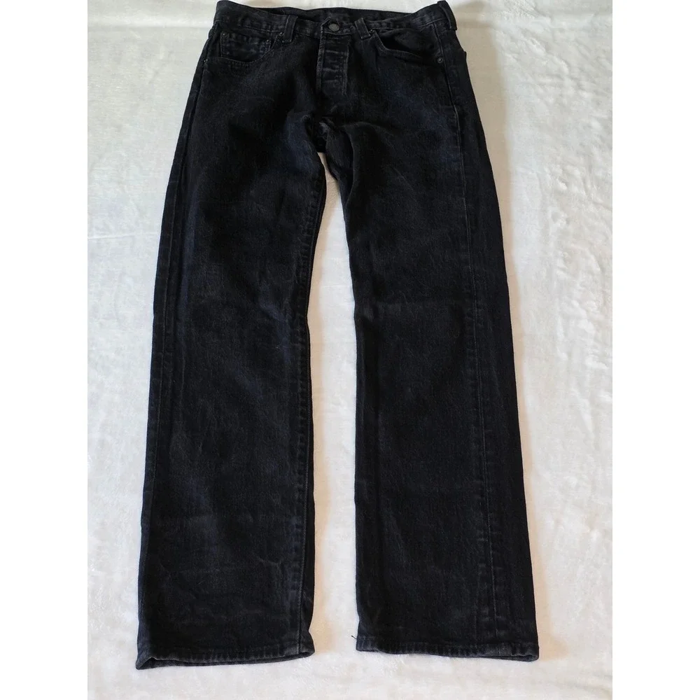 Levis 501 Original Fit Jeans Mens 30x32 Faded Black Button Fly Denim 00501-2443
